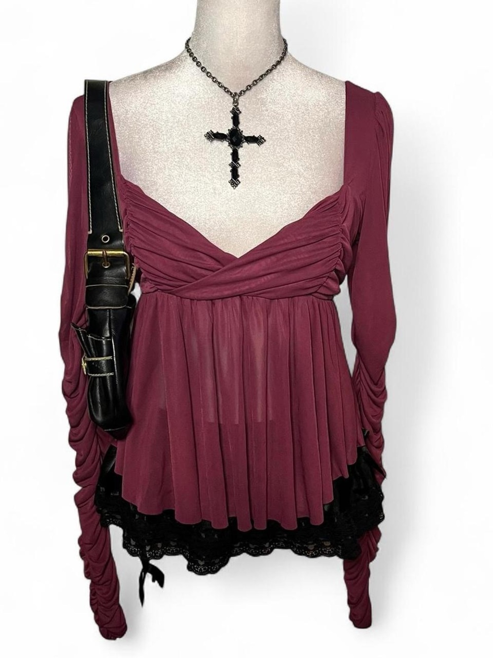 Magenta micromesh urban outfitters carried away Babydoll Top